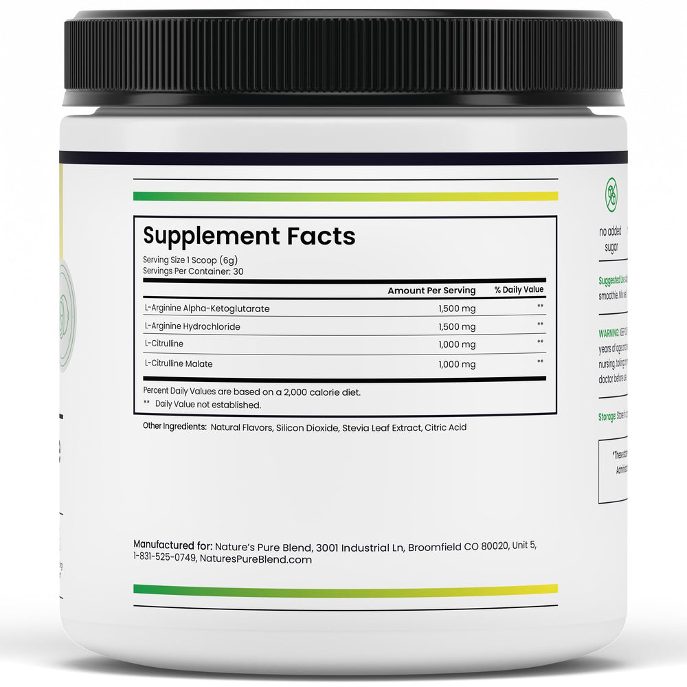 Nature's Pure Blend packaging and bottle on table signaling premium quality.