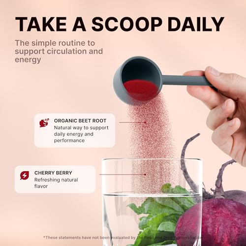 Smoothie with beet powder, rich red hue, convenient daily drink for ongoing energy.