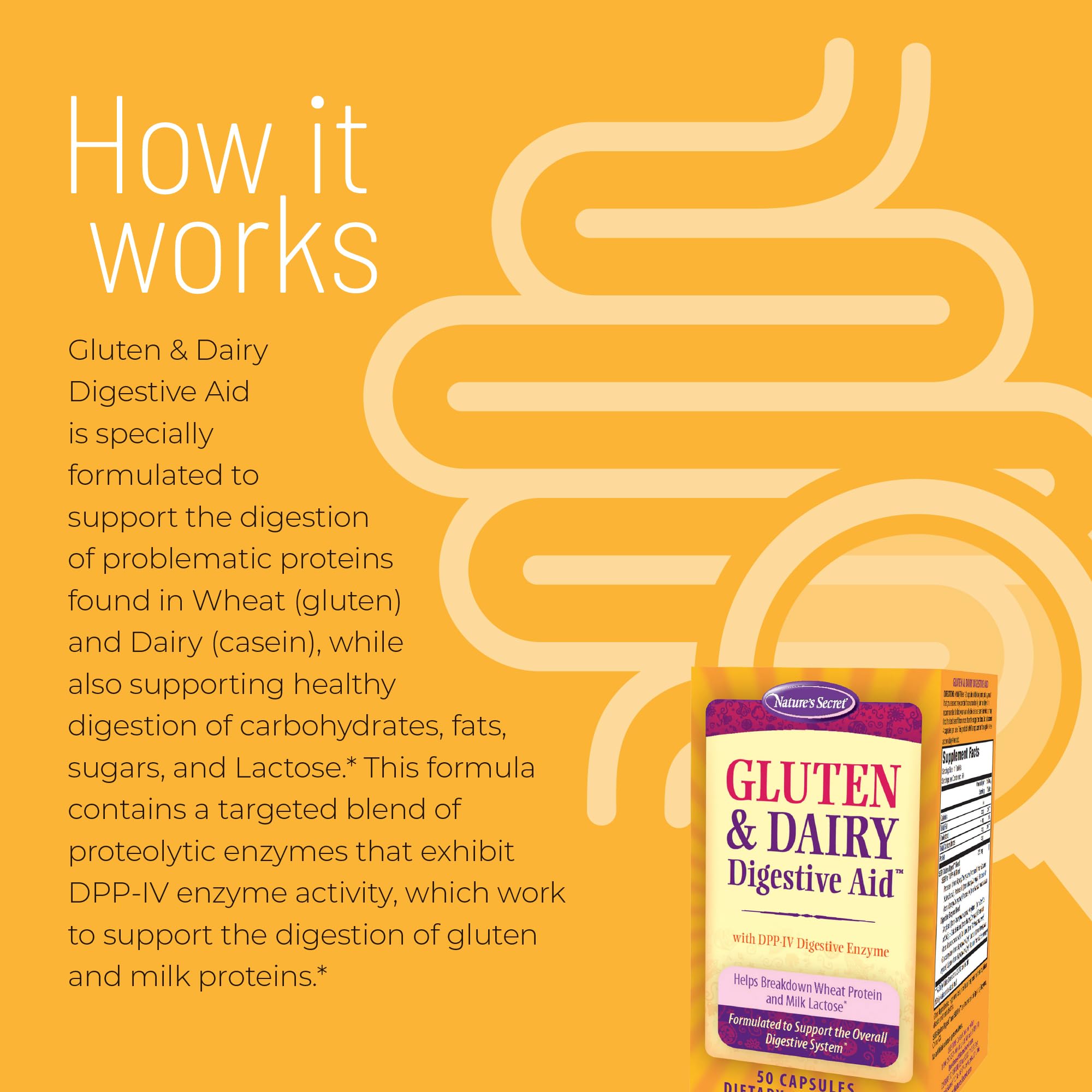 Nature's Secret label highlighting DPP-IV enzyme blend for gluten digestion