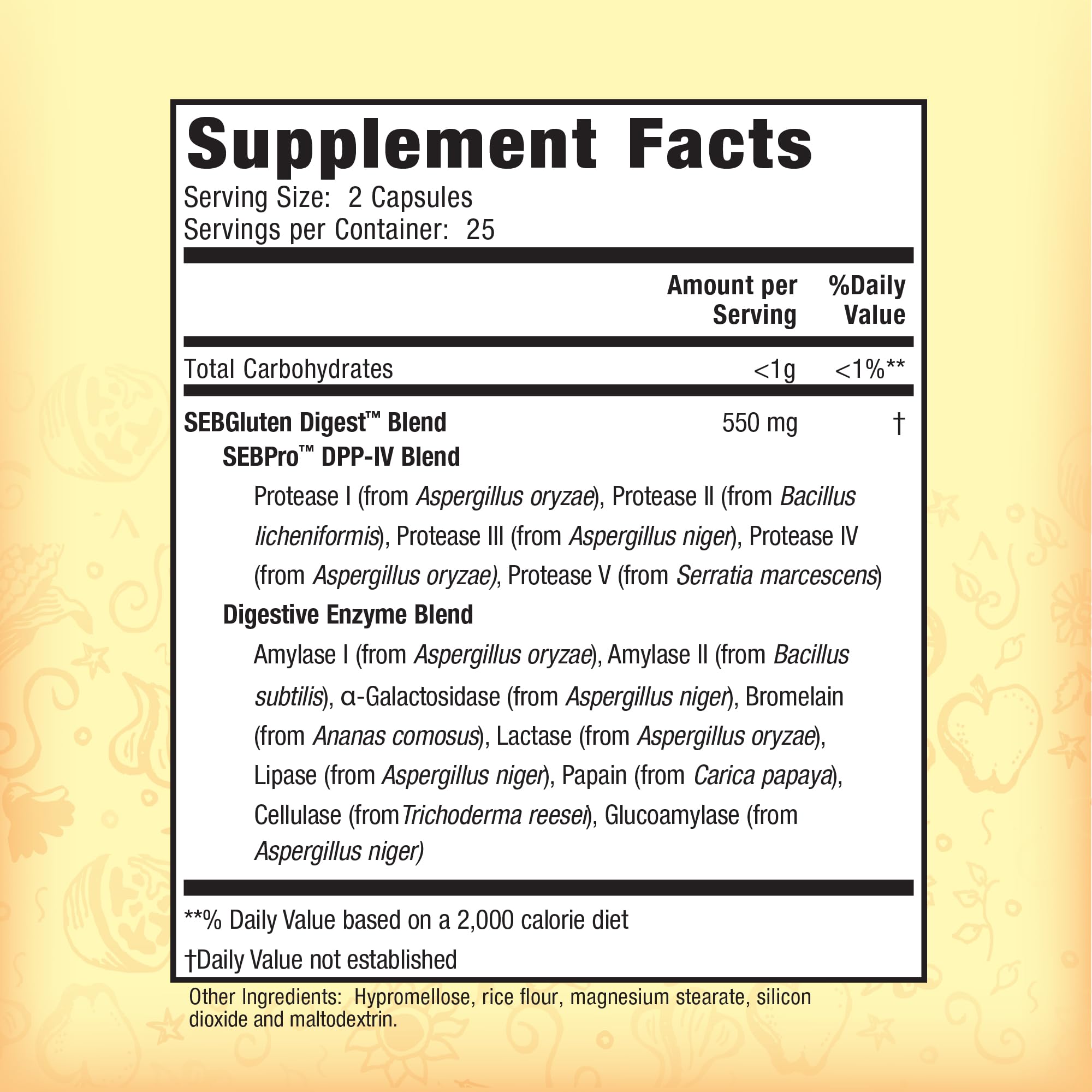 Nature's Secret capsules ready to take with meals for gluten and dairy support