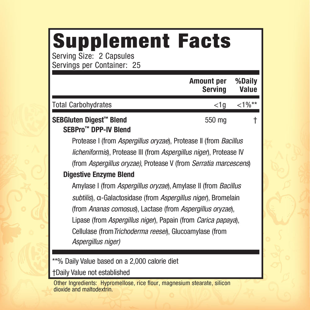 Nature's Secret capsules ready to take with meals for gluten and dairy support