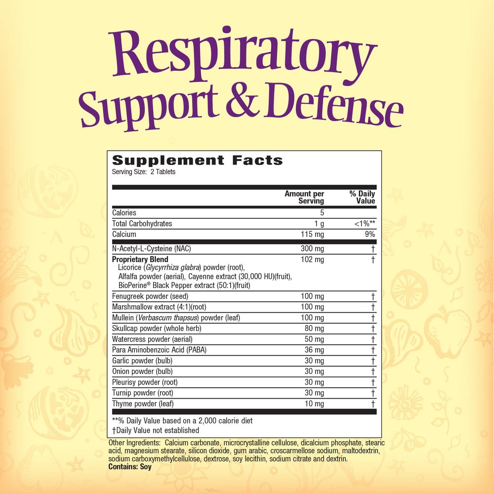 Nature's Secret Respiratory Support label highlights NAC and botanicals for respiratory balance.
