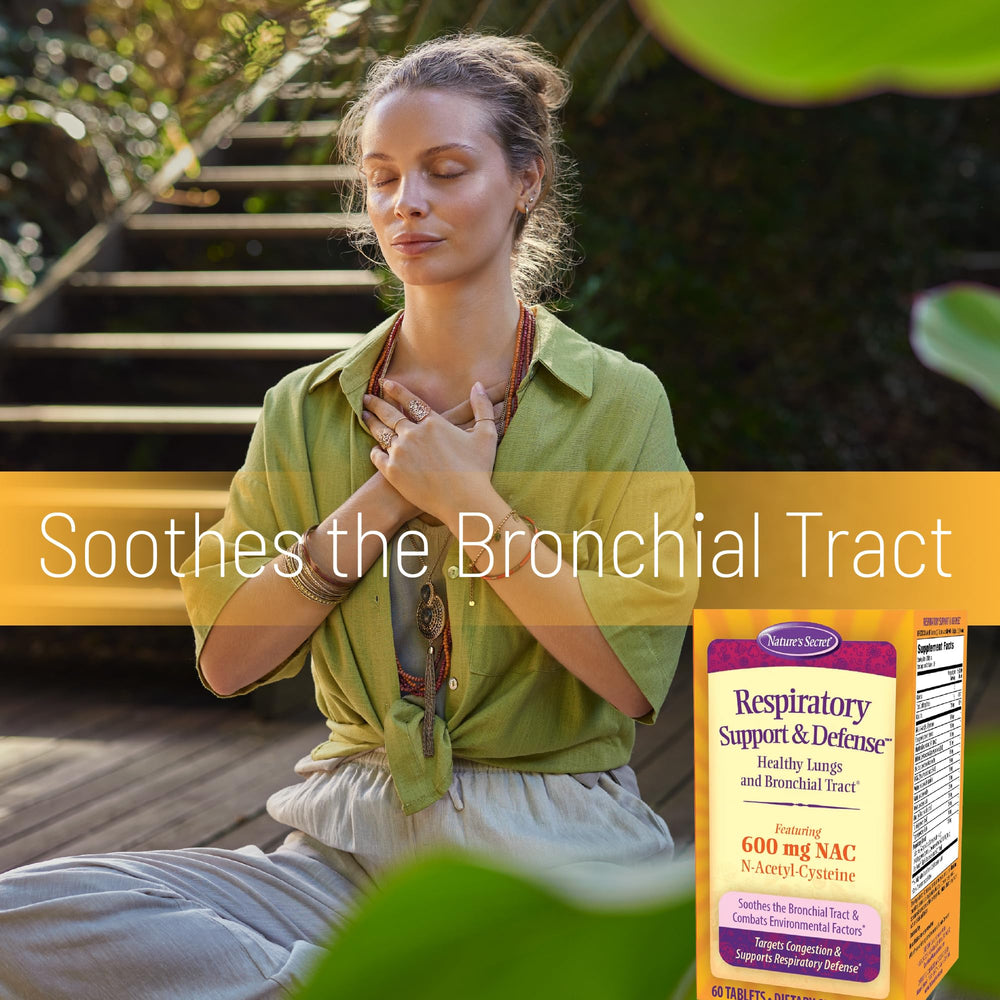 Nature's Secret Respiratory Support shelf display suggests easy access for daily routines.