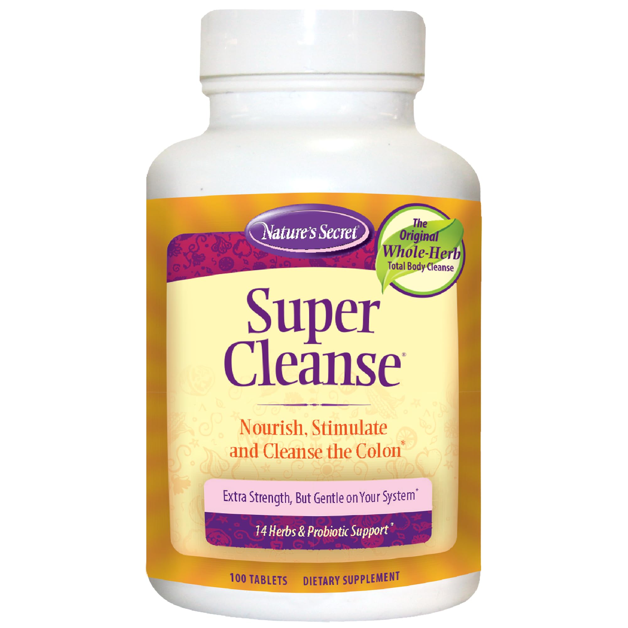 Nature's Secret Super Cleanse bottle front showing convenient capsules for gentle detox.