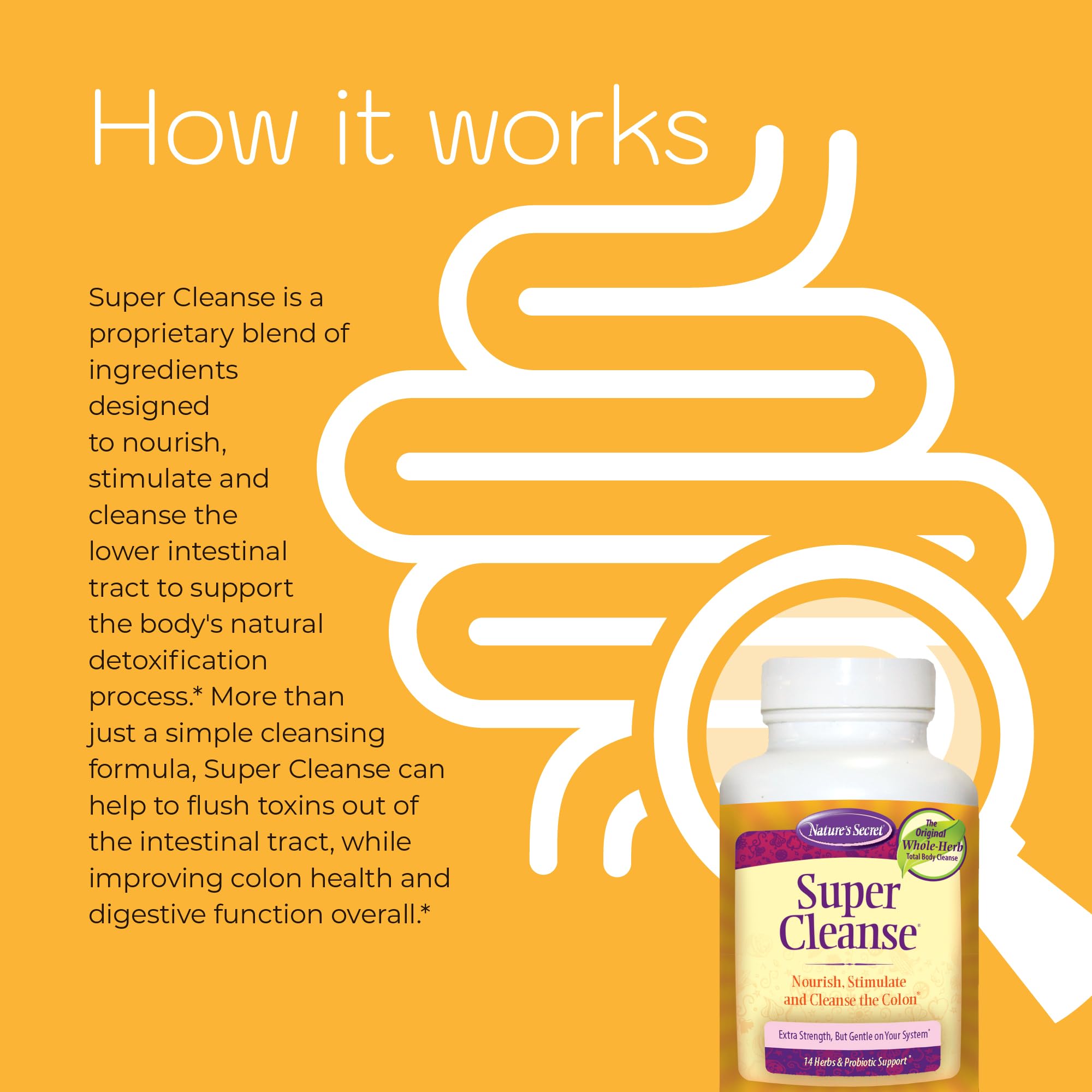 Nature's Secret Super Cleanse proprietary-blend-ingredients image highlights a 14-herb formula.