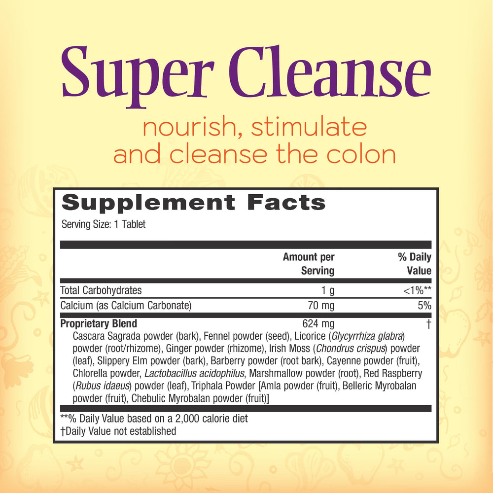 Nature's Secret Super Cleanse tablets arranged neatly for easy digestion support.