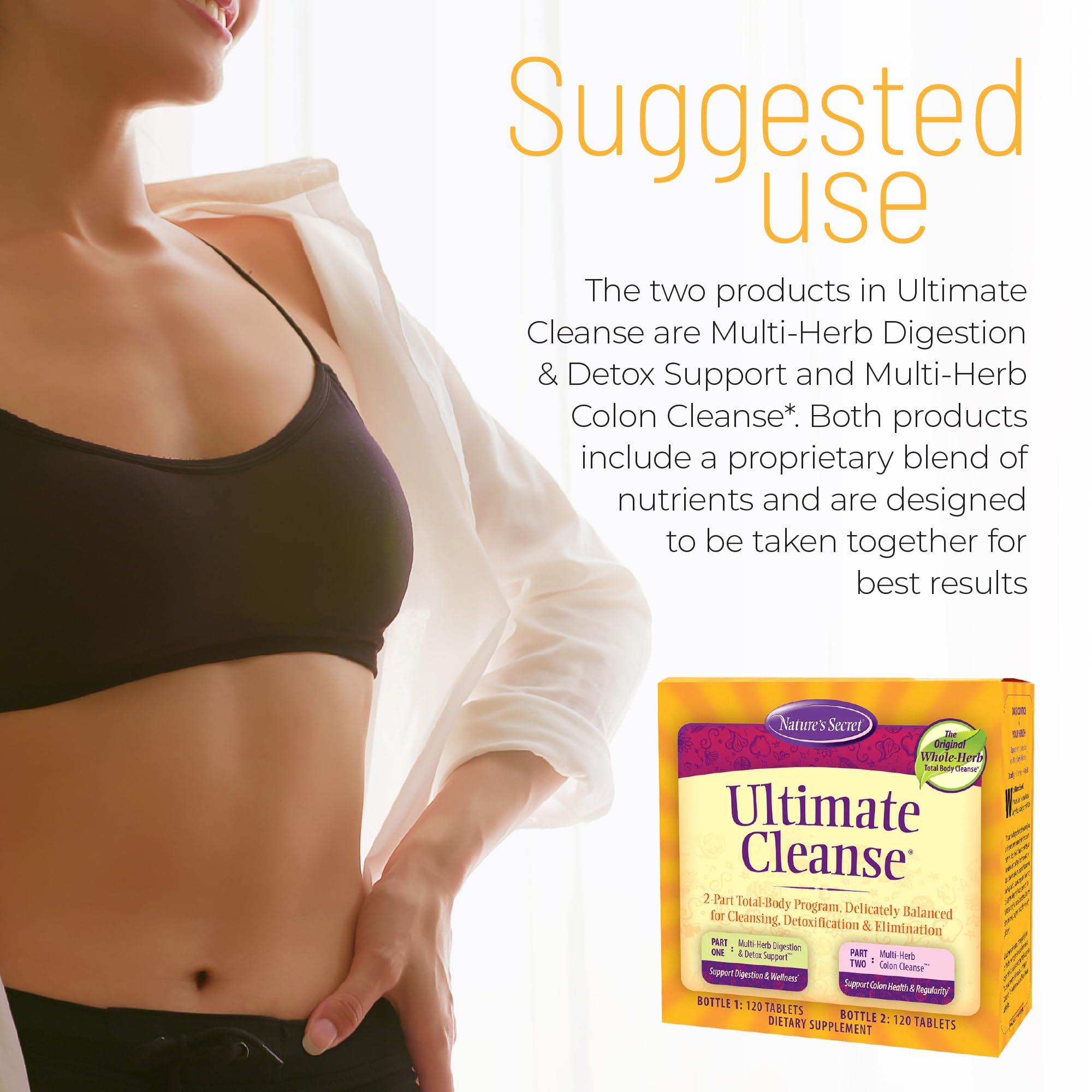 Nature's Secret Ultimate Cleanse colon cleanse bottle close-up for elimination support