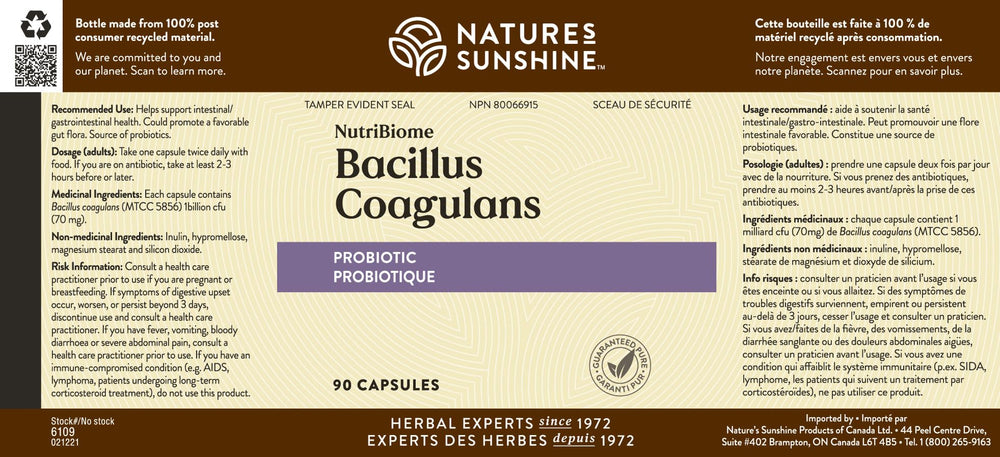 Nature's Sunshine NutriBiome box and bottle branding for digestive wellness