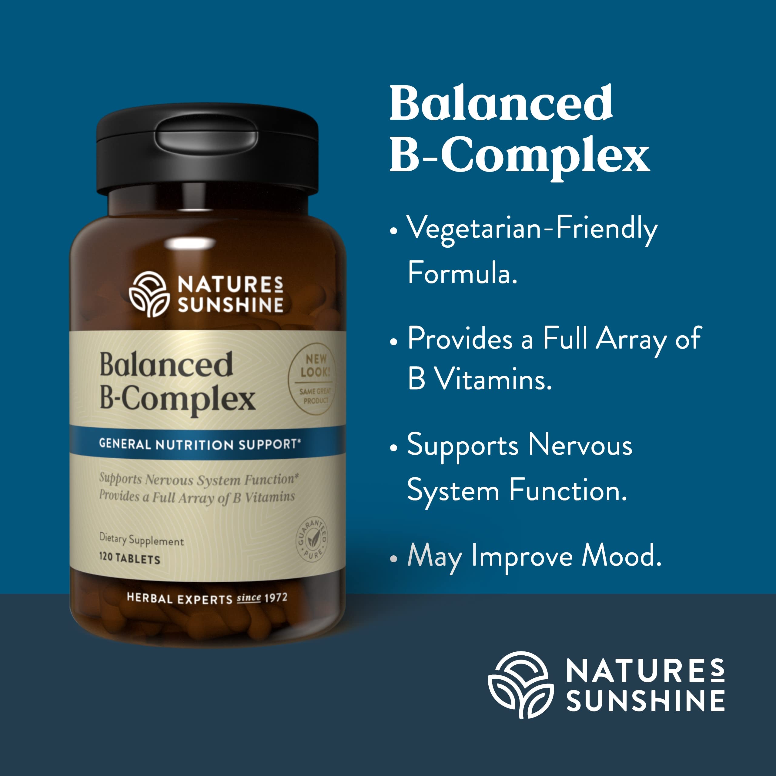 Nature's Sunshine Balanced B Complex tablet display – portable daily dosage.