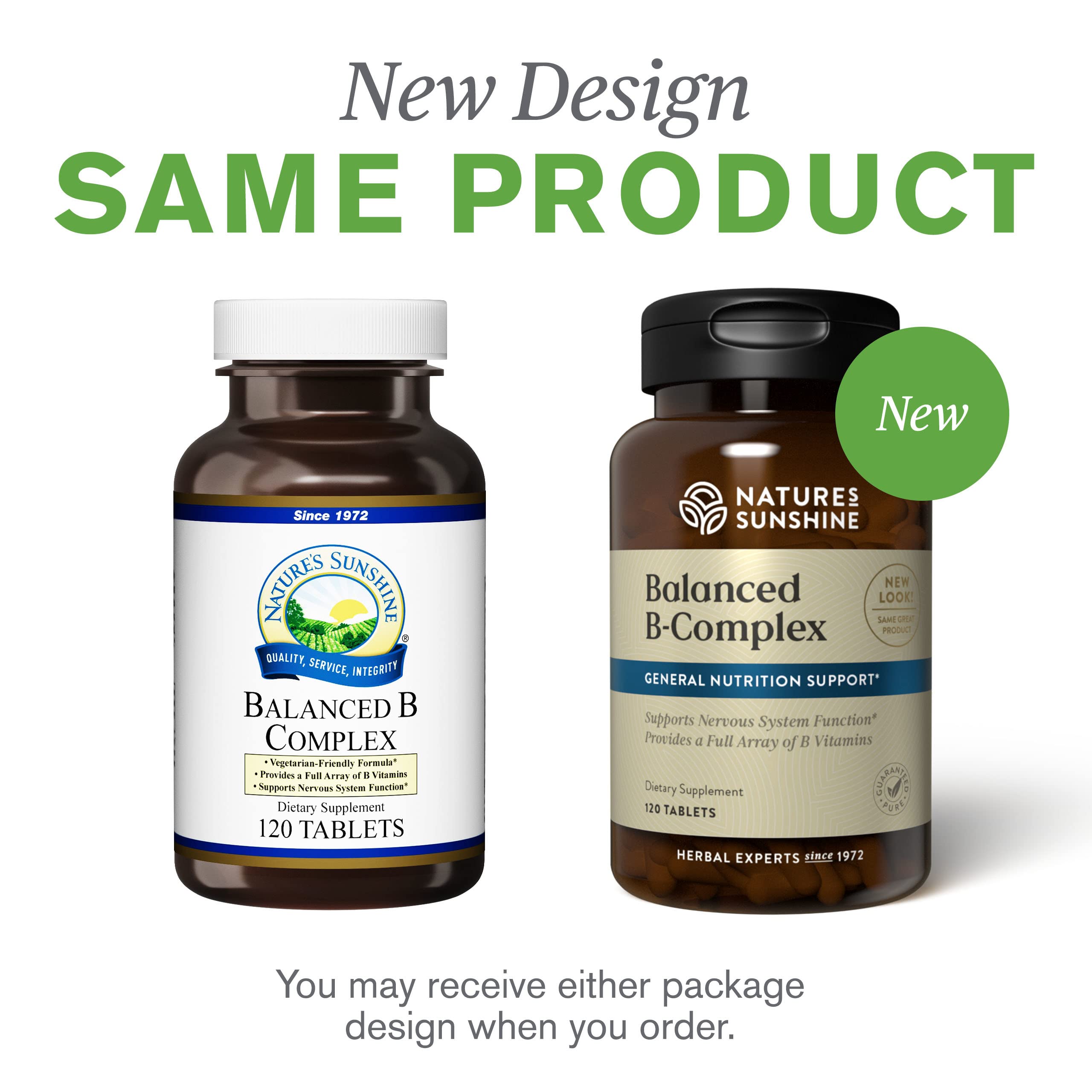 Nature's Sunshine Balanced B Complex – complete B vitamin array in vegetarian formula.