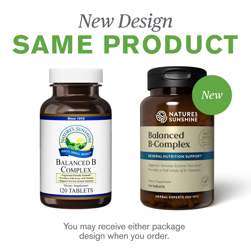 Nature's Sunshine Balanced B Complex – complete B vitamin array in vegetarian formula.