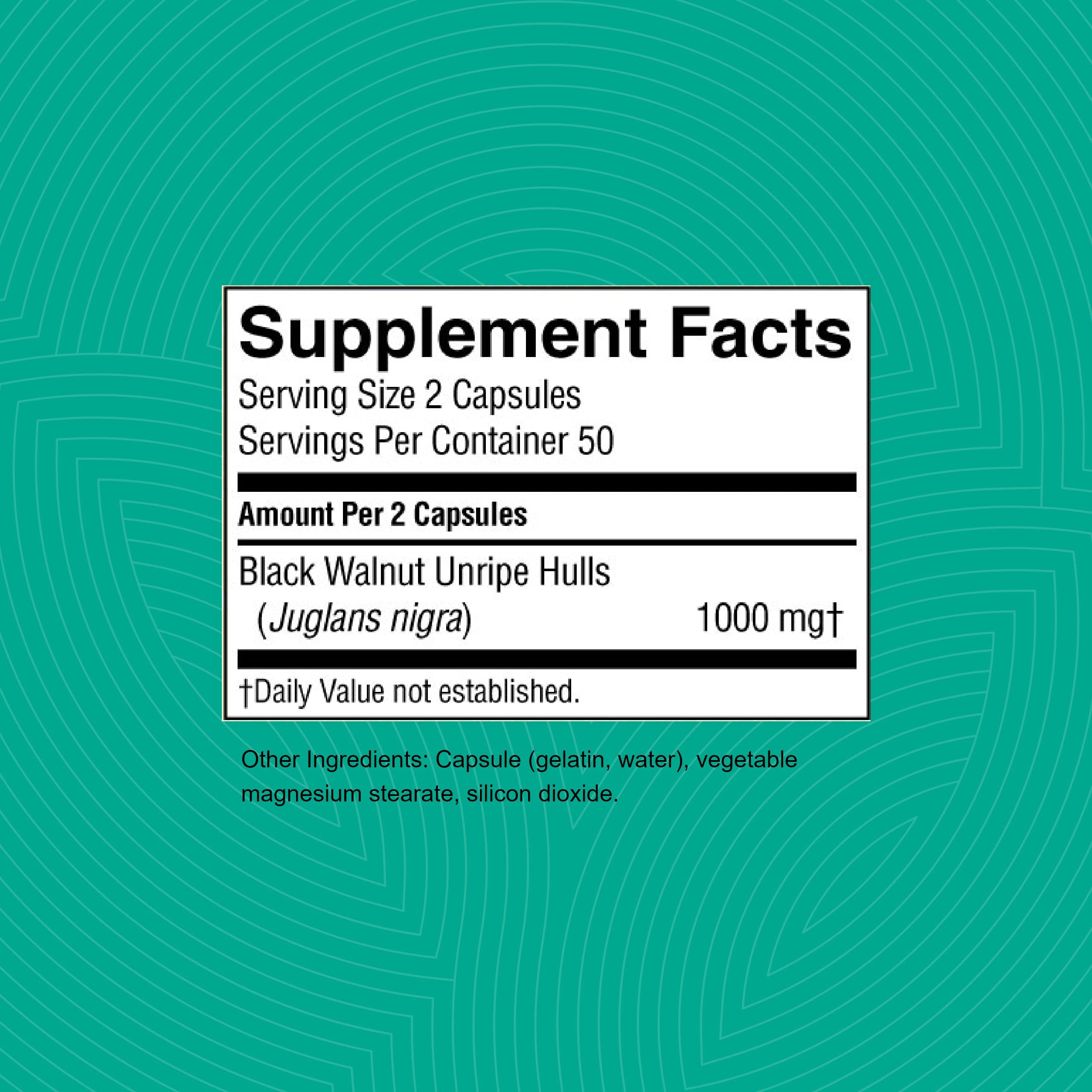 Label details of Nature's Sunshine Black Walnut showing simple ingredients.
