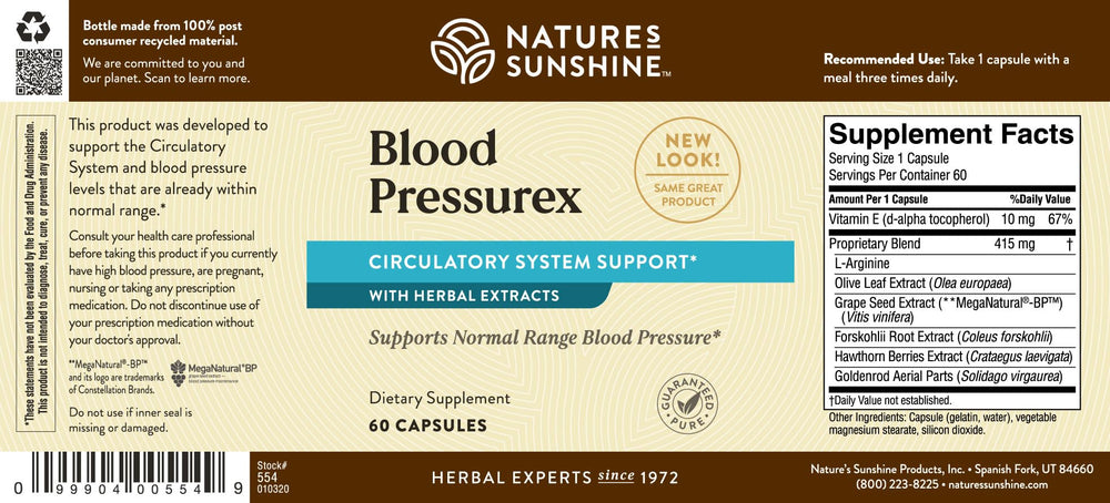 Nature's Sunshine Blood Pressurex packaging box conveys authenticity.