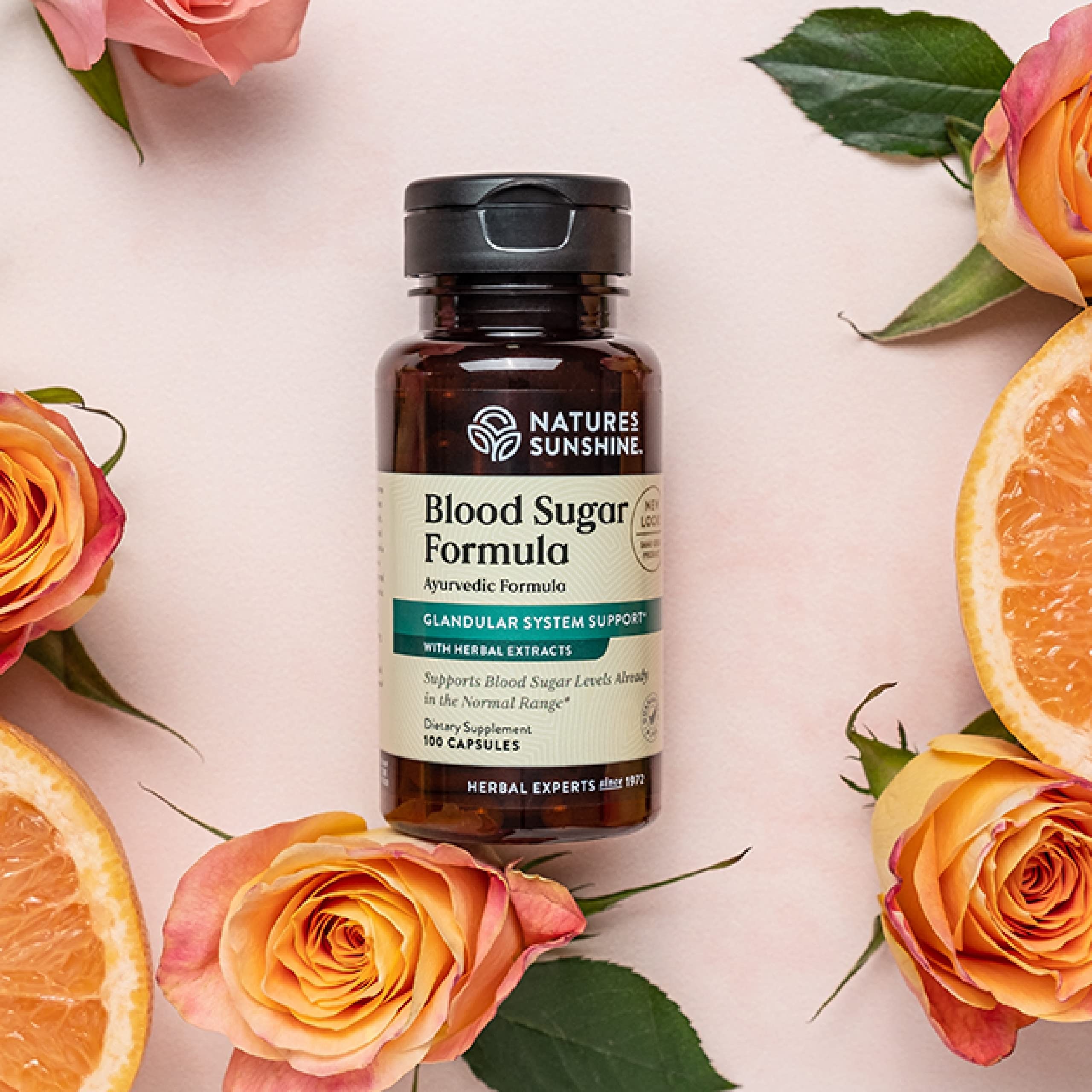 Nature's Sunshine Blood Sugar Formula label highlights quality manufacturing