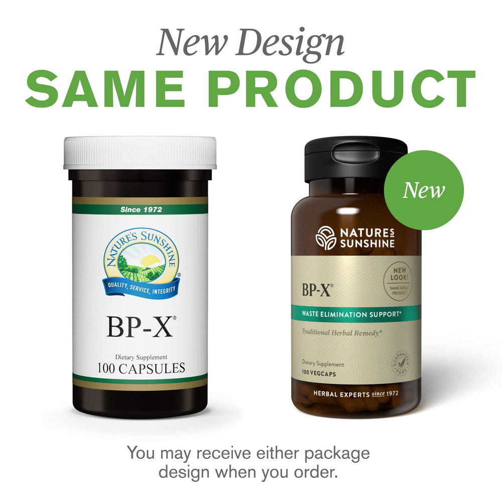 Nature's Sunshine BP-X digestive relief for waste elimination support.