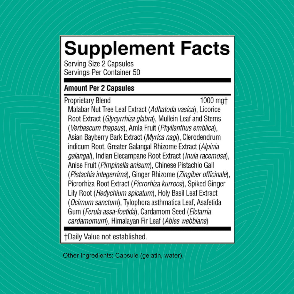 Bronchial Formula capsules arranged for daily use and respiratory support.