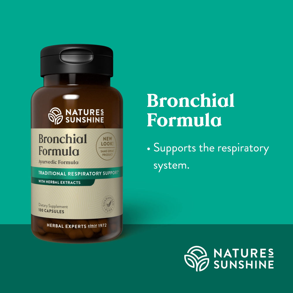 Close up of Bronchial Formula label showing purity and certification.