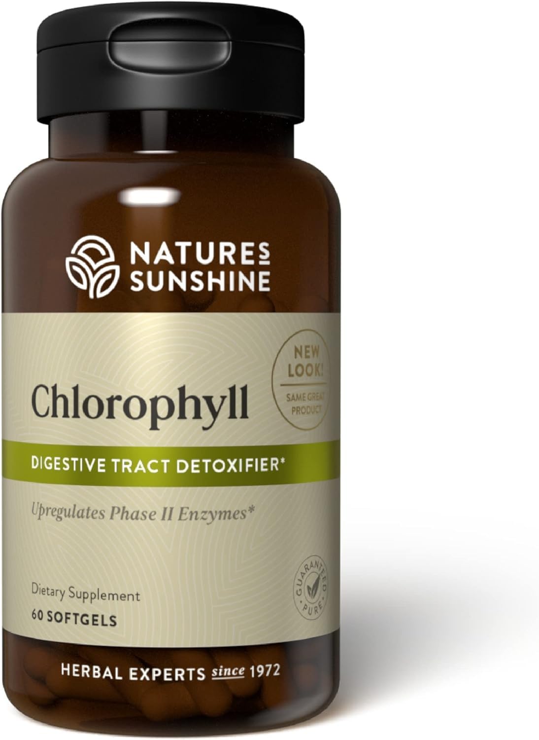 Nature's Sunshine Chlorophyll softgel bottle for daily digestion support.