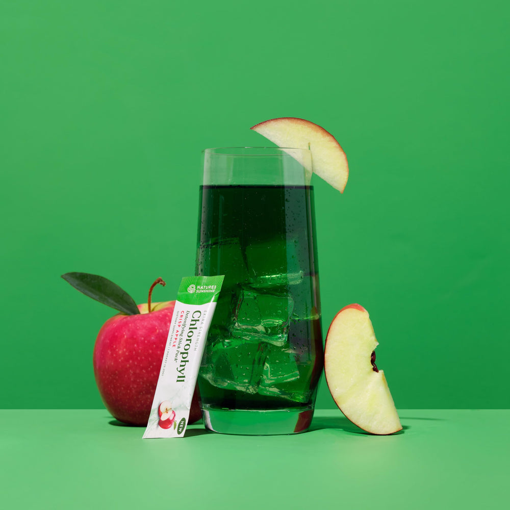 Nature's Sunshine Crisp Apple chlorophyll drink ready for daily wellness