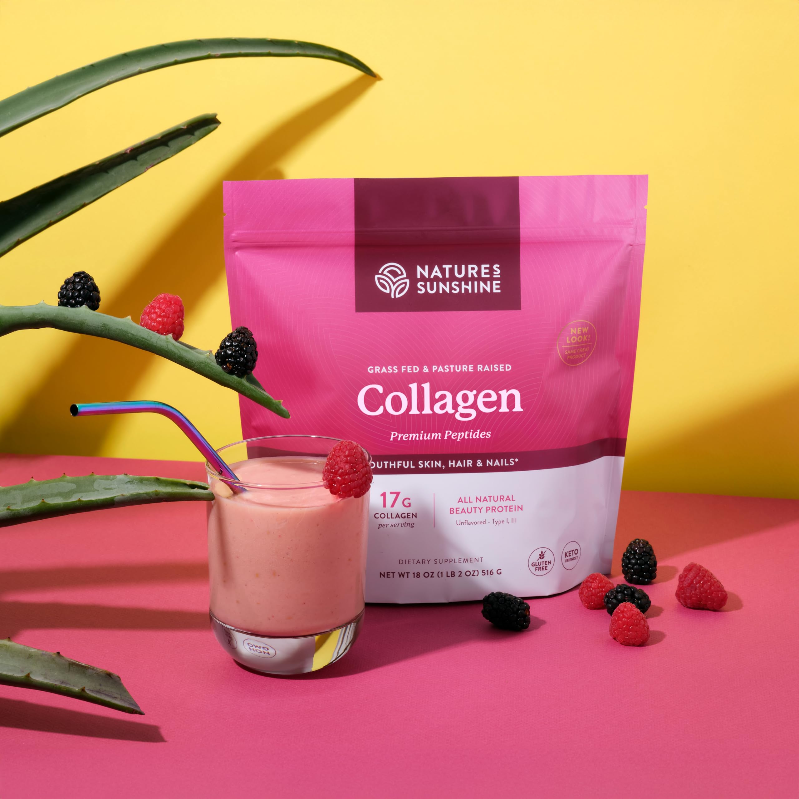 Nature's Sunshine collagen powder scoop ready for daily use.