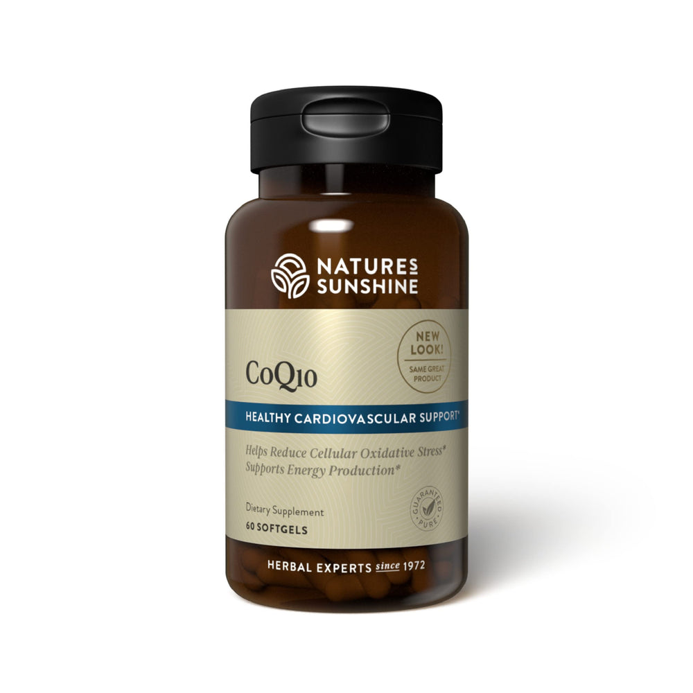 Nature's Sunshine CoQ10-60 bottle ready for daily energy support.
