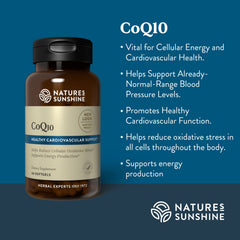 Nature's Sunshine CoQ10-60 capsules back view showing dosage details.