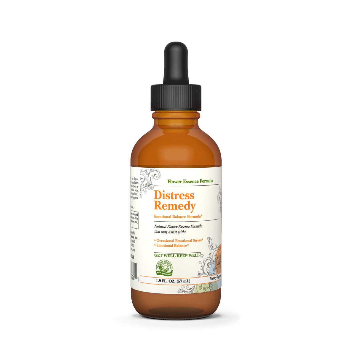 Nature's Sunshine Distress Remedy bottle label on glass bottle for emotional balance.