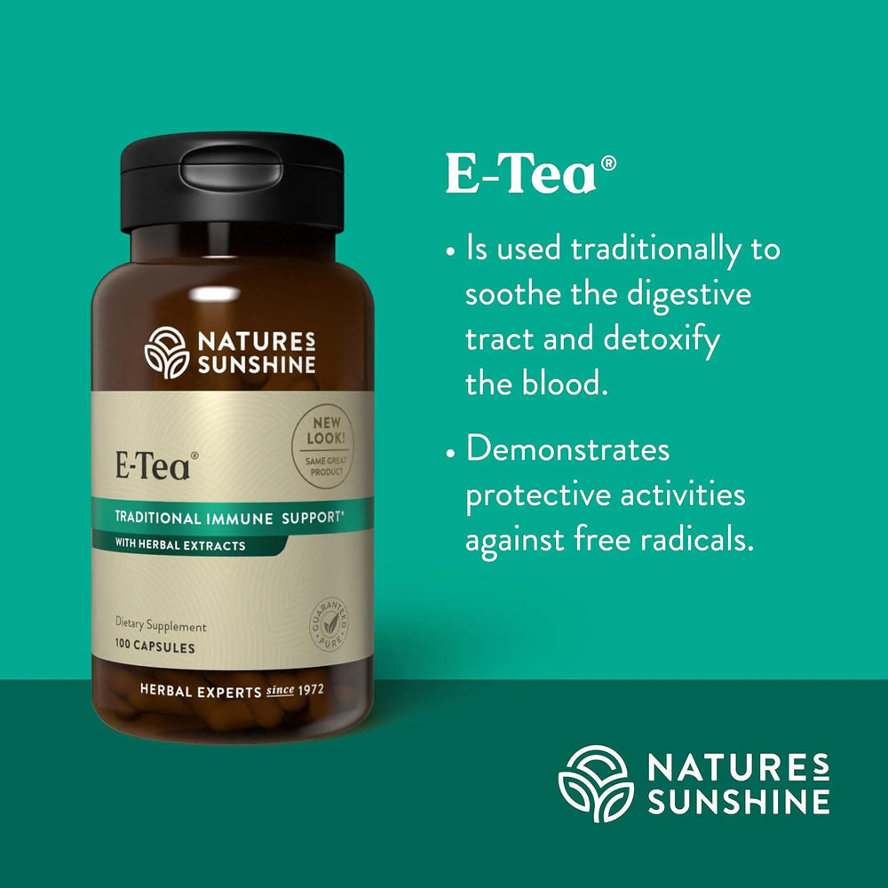 Nature's Sunshine E-Tea Capsules close-up of the soft capsules.