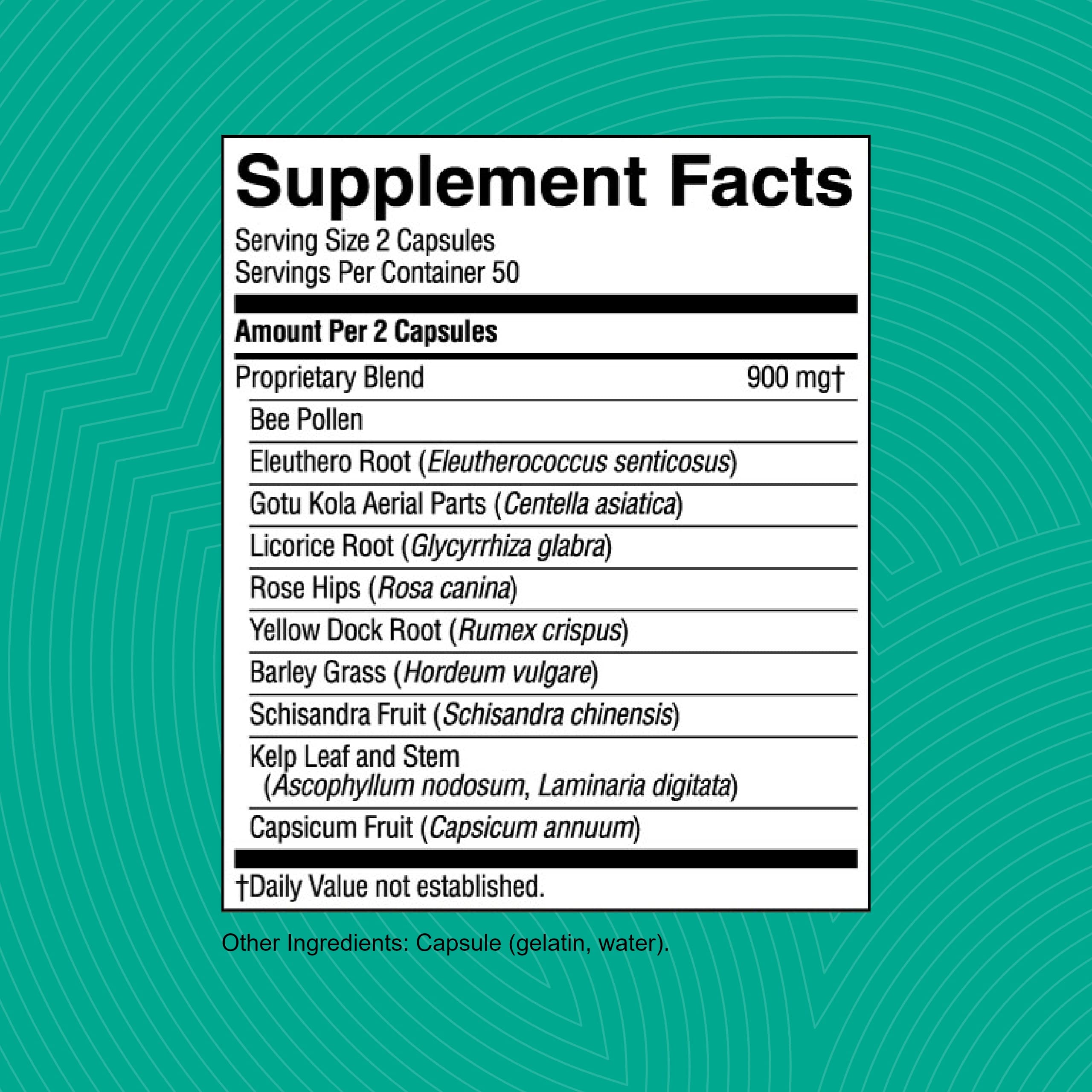 Nature's Sunshine Energ-V label closeup showing herbal energy ingredients