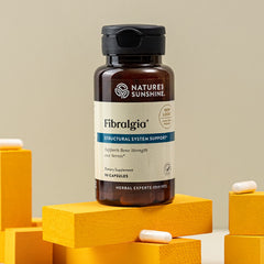 Nature's Sunshine Fibralgia label closeup reveals branding and ingredient emphasis