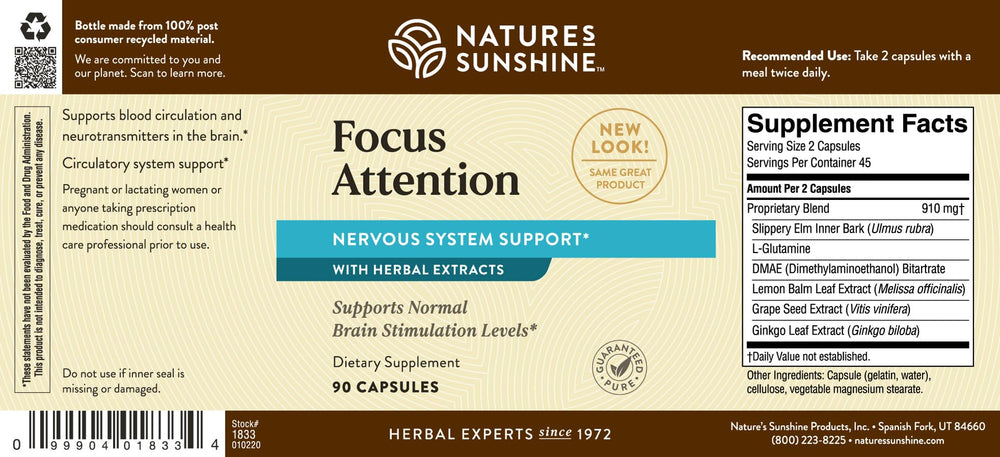 Nature's Sunshine Focus Attention packaging scene conveys brand trust and cognitive support