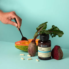 Front view of Nature's Sunshine Enzymes bottle ready to support meals.