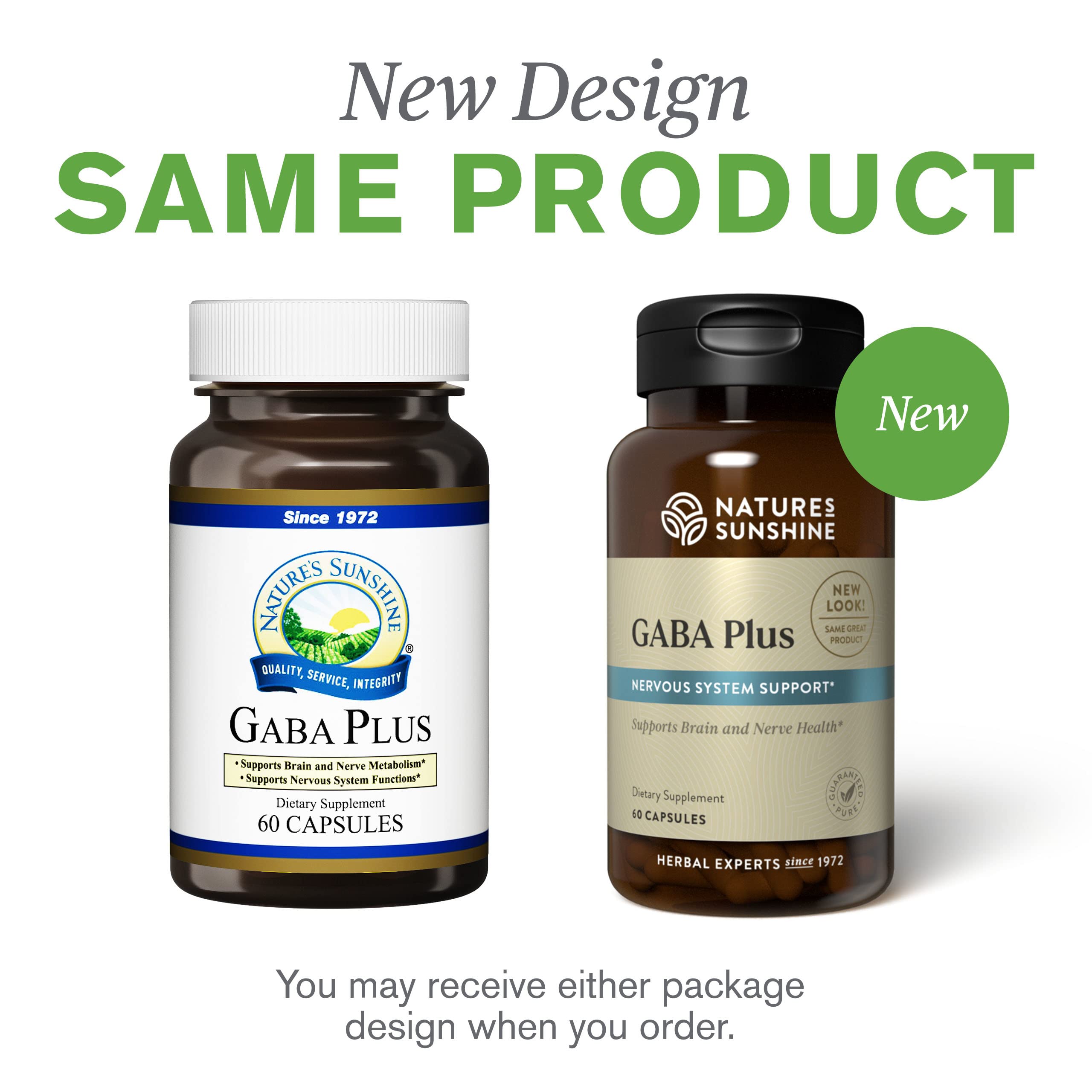 Nature's Sunshine GABA Plus packaging emphasizes kosher certification and reliability