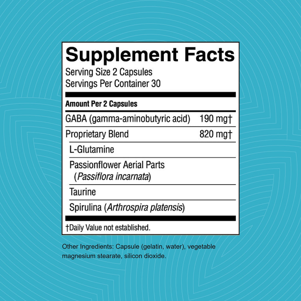 Close-up of Nature's Sunshine GABA Plus label highlighting organic ingredients