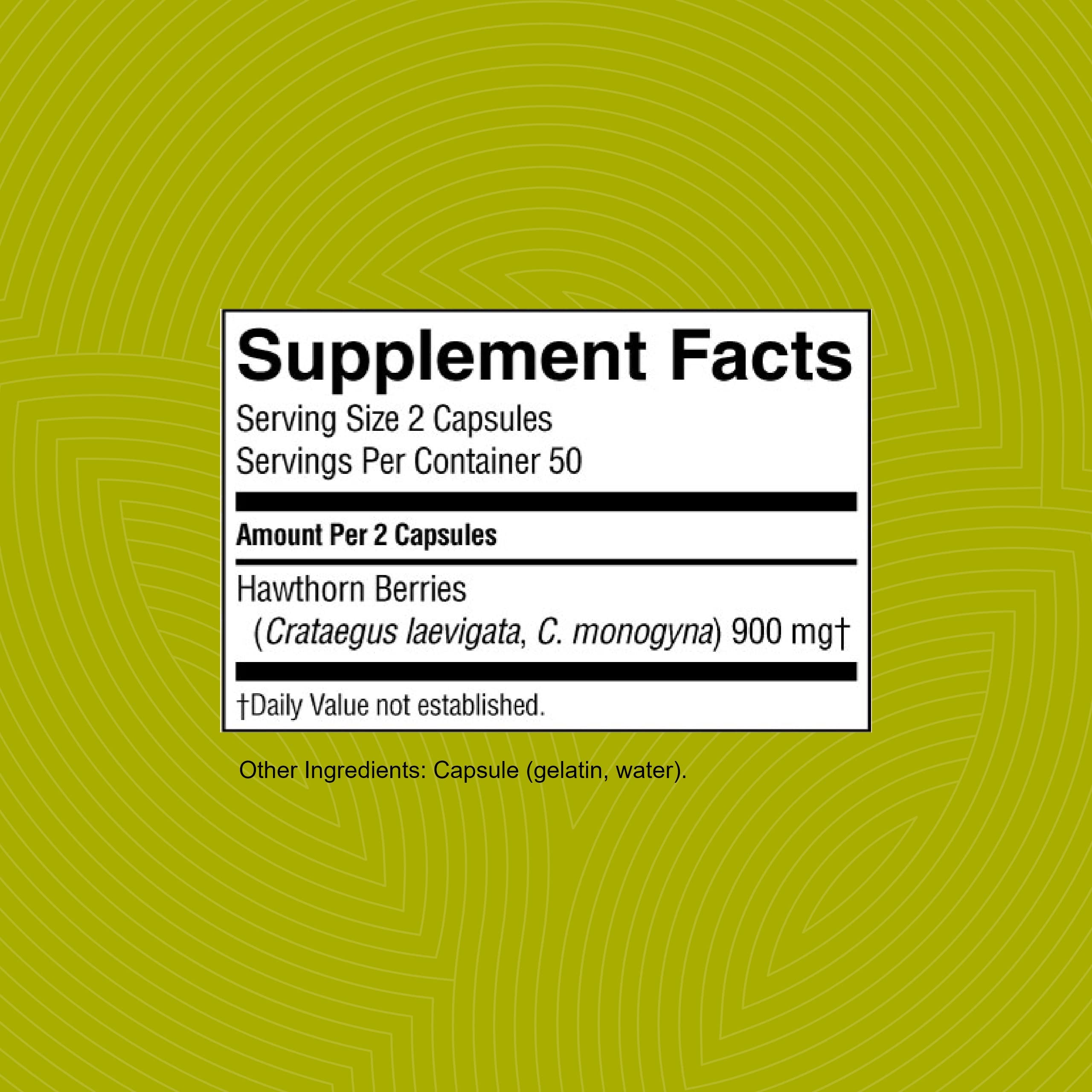 Product label shows hawthorn berries content and potency