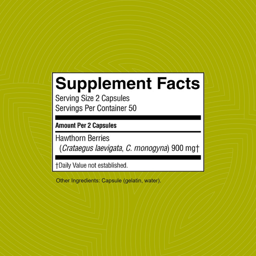 Product label shows hawthorn berries content and potency