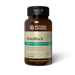 Nature's Sunshine HistaBlock bottle label highlights the respiratory support formula