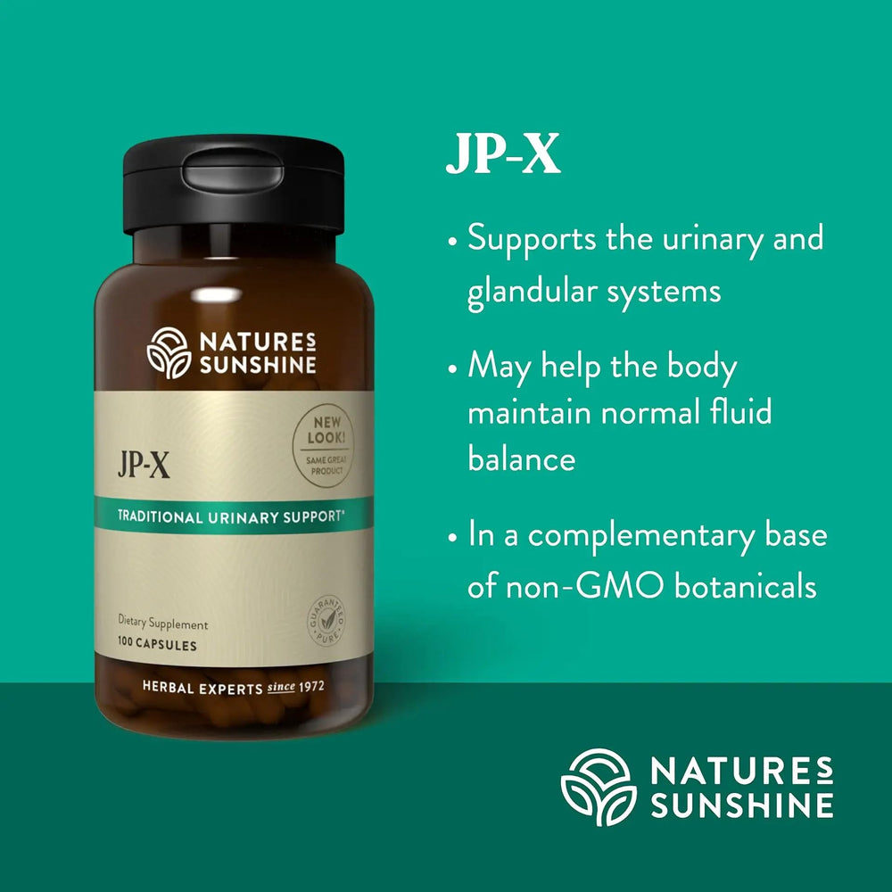 Nature's Sunshine JP-X label close-up highlighting ingredients and purity