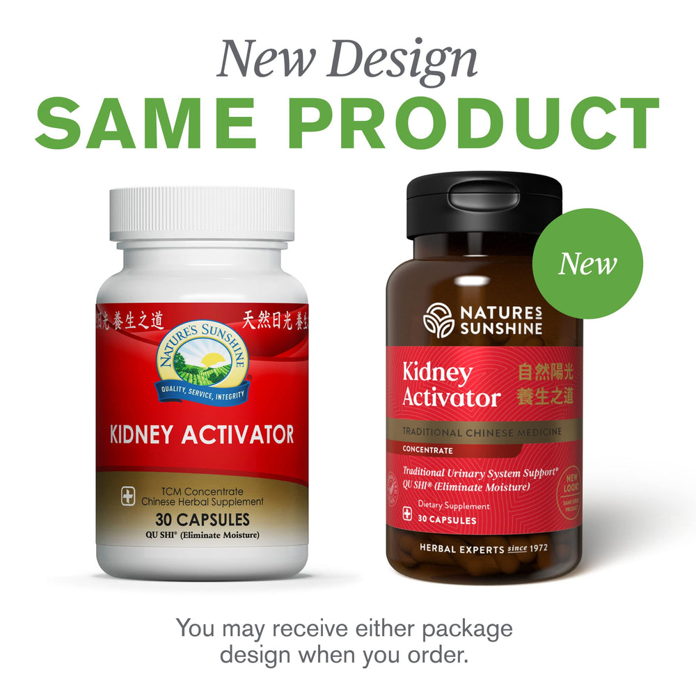 Nature's Sunshine Kidney Activator dispensing pour illustrates convenient dosing for daily use.