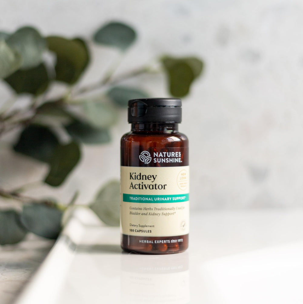 Nature's Sunshine Kidney Activator packaging shows all-natural ingredients and clean labeling.