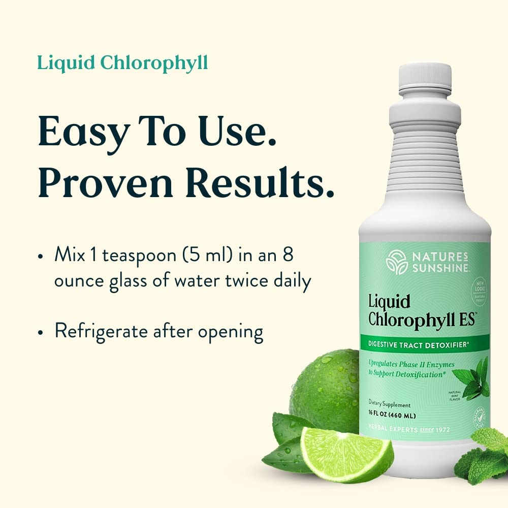 Nature's Sunshine Liquid Chlorophyll with spearmint oil delivers a refreshing minty taste.