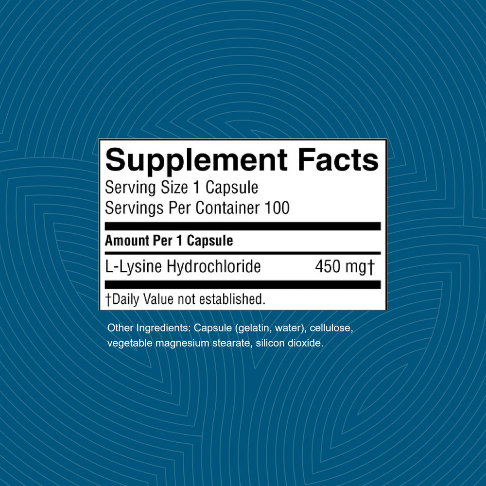 Nature's Sunshine L-Lysine capsules on a kitchen counter for daily immune support.