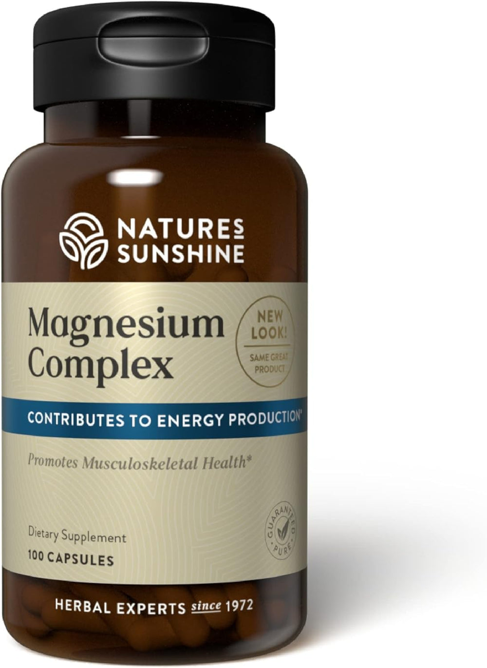 Nature's Sunshine Magnesium Complex bottle front—daily relaxation support from high-potency citrate and malate.
