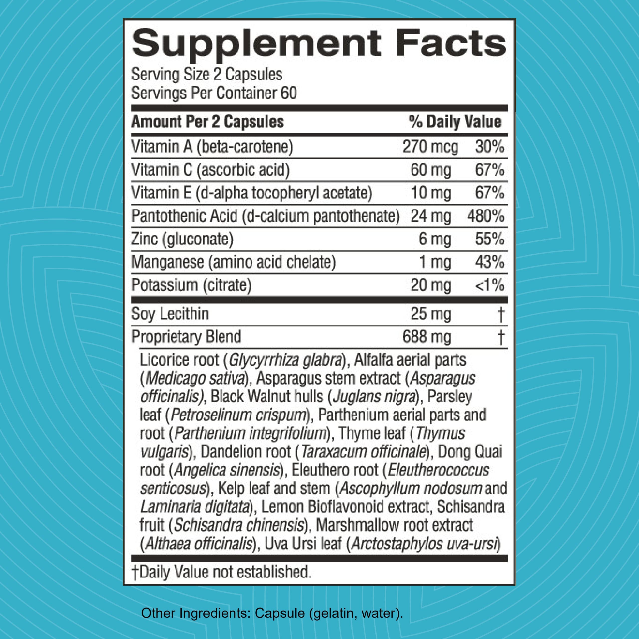 Nature's Sunshine Master Gland label shows essential vitamins and minerals.