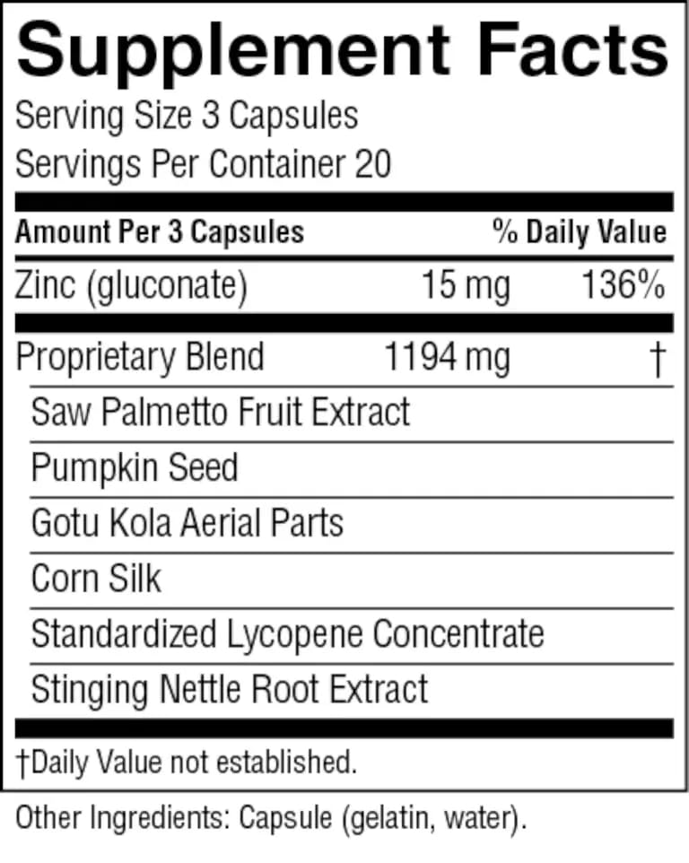 Nature's Sunshine Men's Formula with Lycopene pygeum bark extract close-up—herbal blend