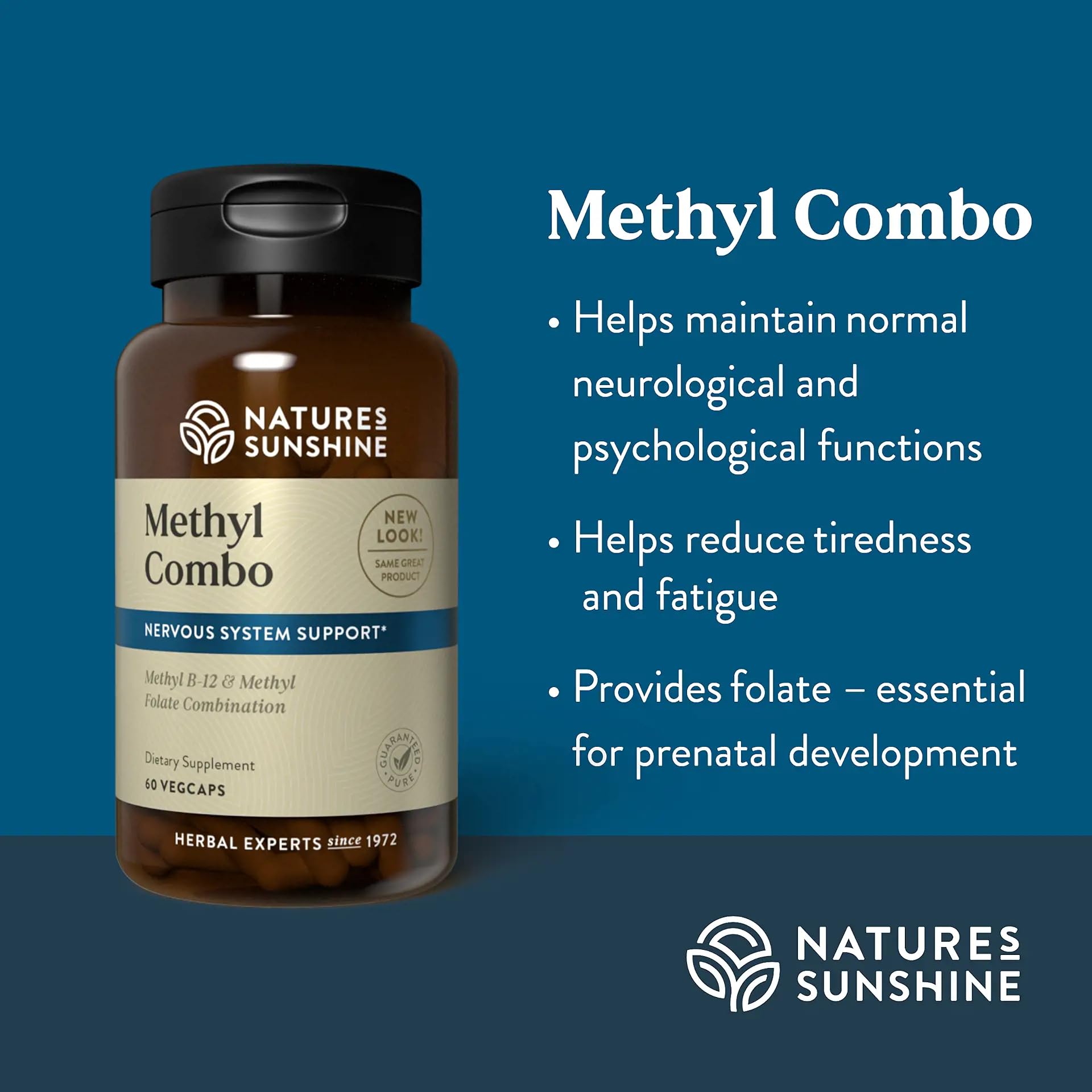 Nature's Sunshine Methyl Combo capsules spread for easy daily supplementation.
