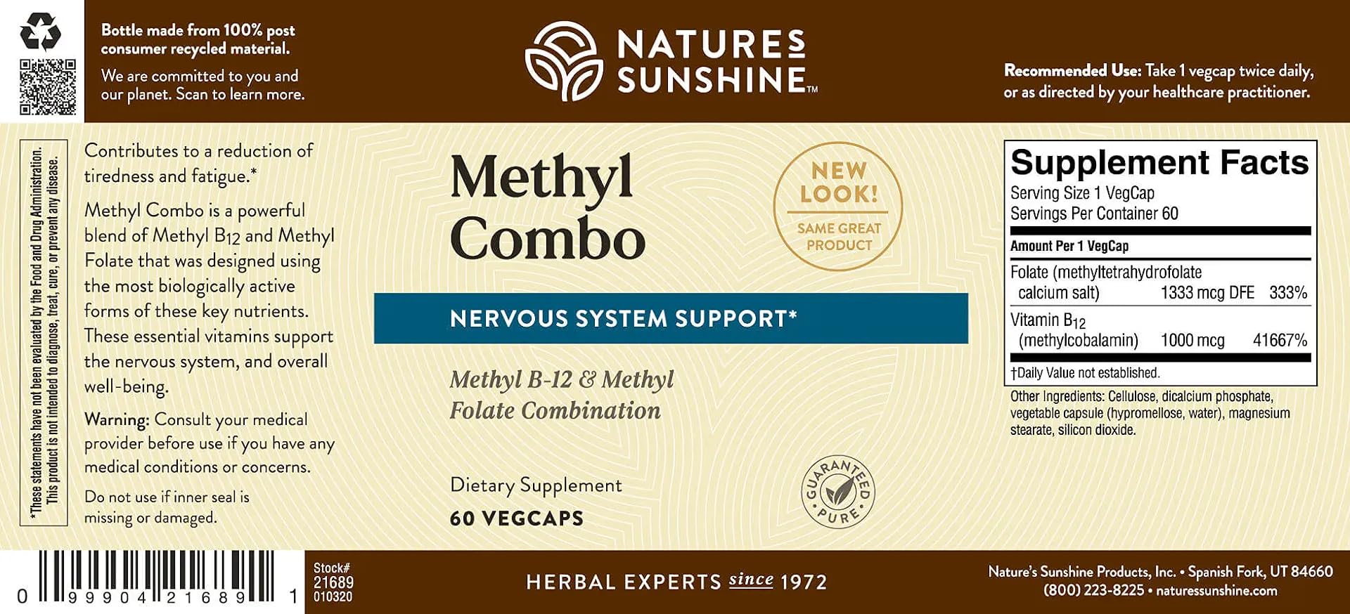 Nature's Sunshine Methyl Combo dosing guide hints at daily intake.