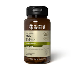 Nature's Sunshine Milk Thistle bottle front promotes digestive support.