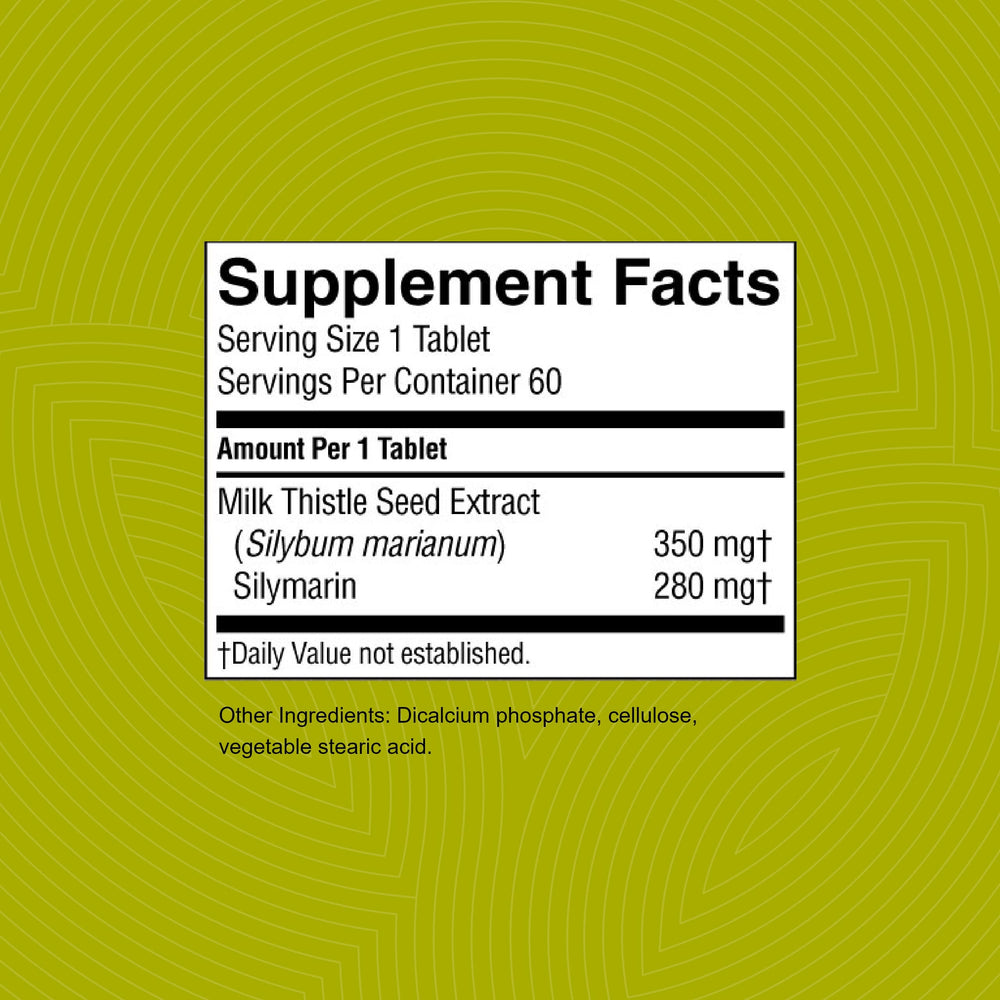 Nature's Sunshine Milk Thistle tablets closeup shows time-release tablets.