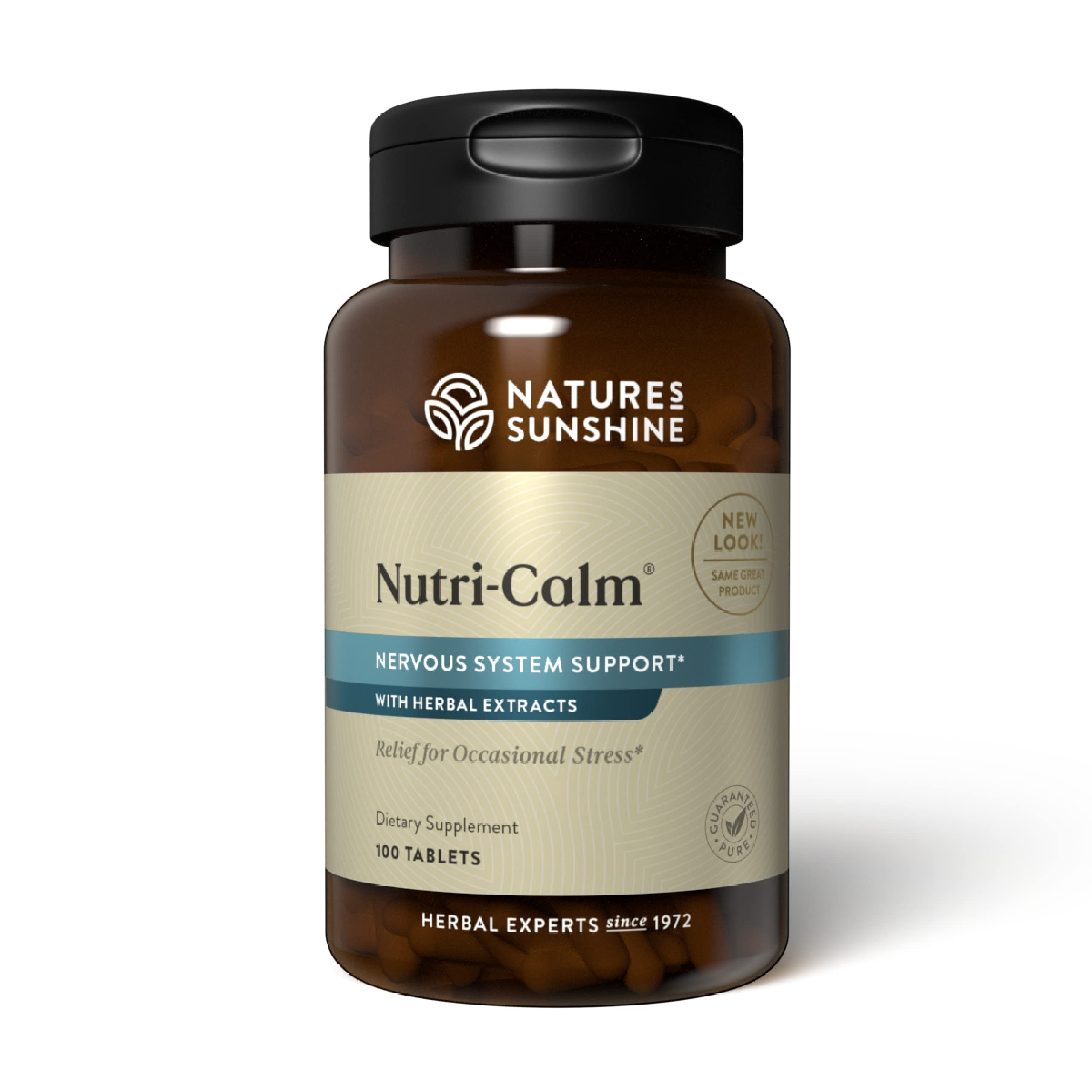 Nature's Sunshine Nutri-Calm bottle on display, supporting daily nervous system balance.